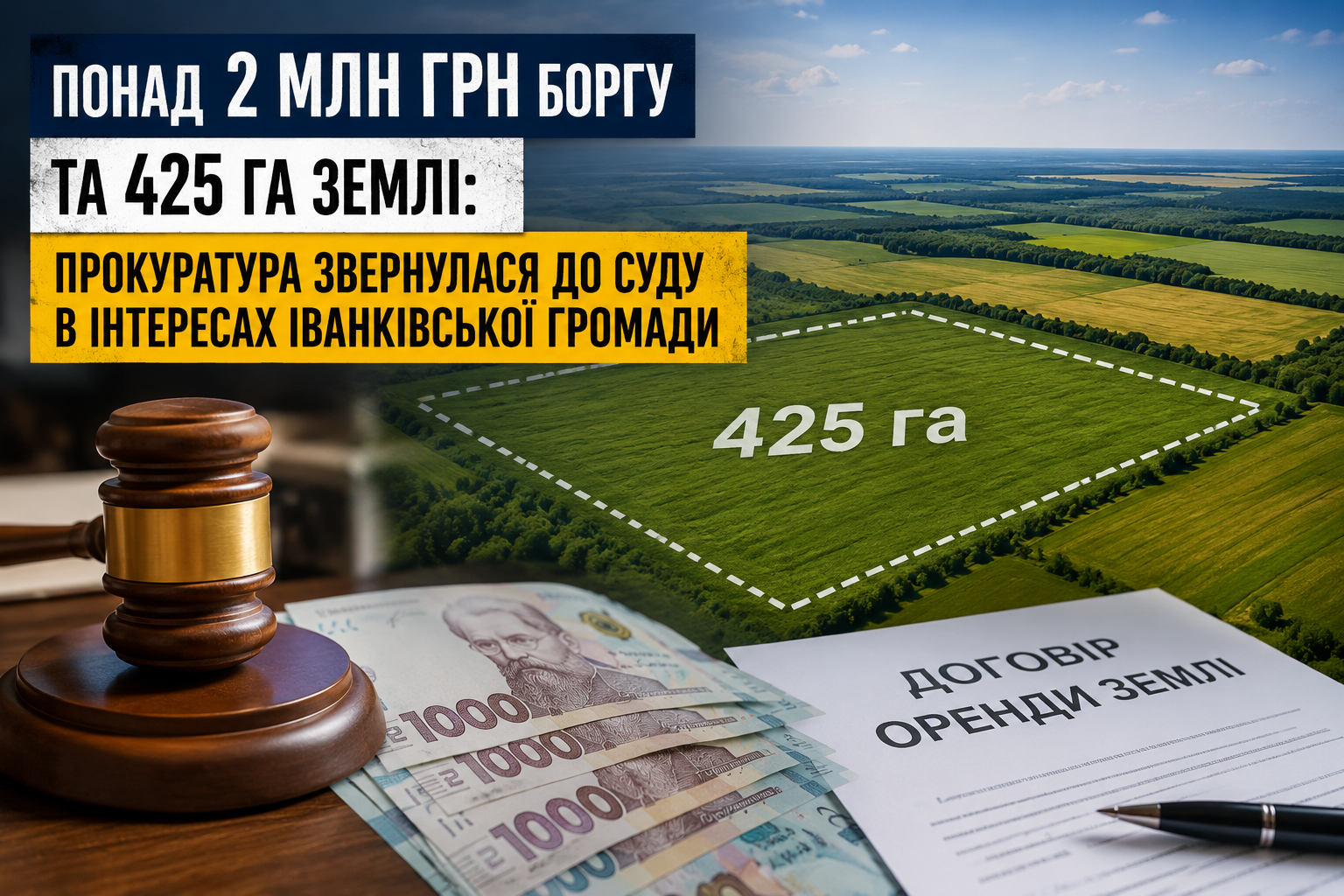 425 гектарів землі та мільйонні борги: прокуратура вимагає повернути майно Іванківській громаді
